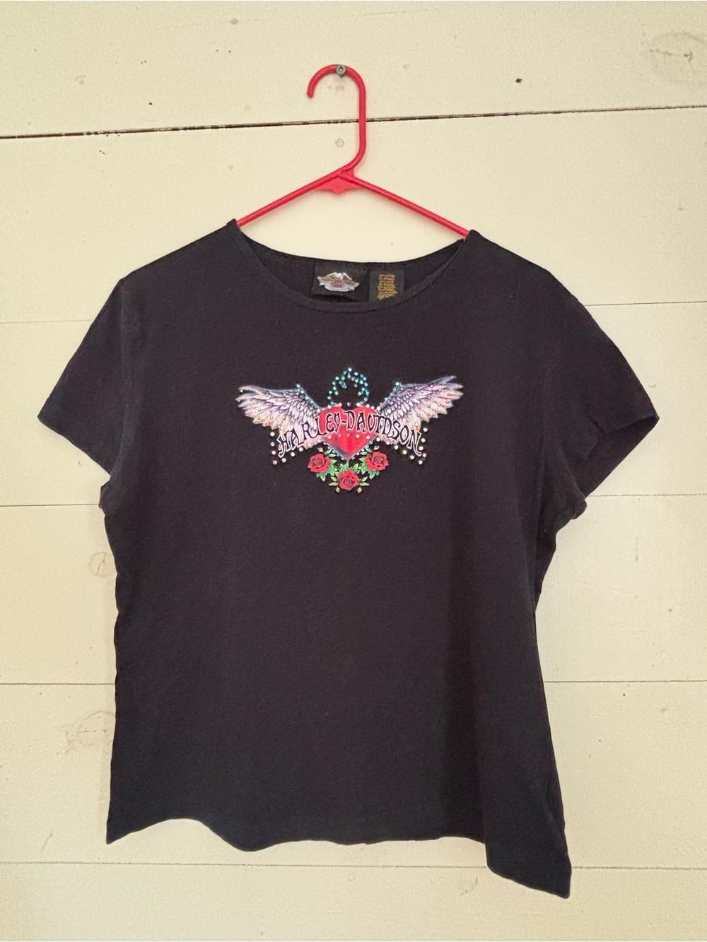 Y2K Vintage Harley-Davidson Women's Black Wing Graphic Tee